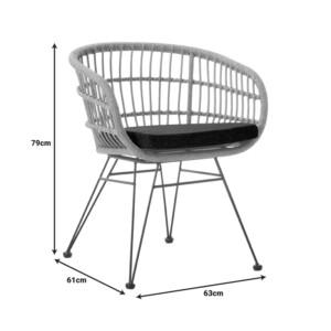 Πολυθρόνα Naoki pakoworld με μαξιλάρι pe rattan σε φυσική απόχρωση και μαύρα μεταλλικά πόδια 63x61x79εκ-286-000016