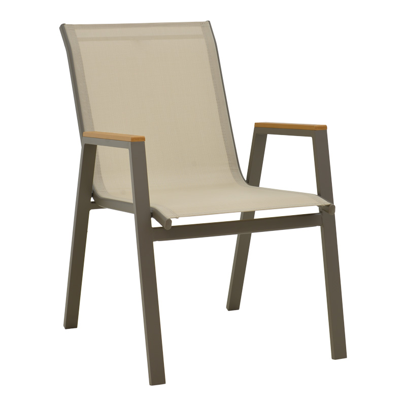 Πολυθρόνα Azelie pakoworld στοιβαζόμενη σαμπανιζέ αλουμίνιο και textilene σε ανοιχτή γκρι απόχρωση 56x75x88εκ-288-000026