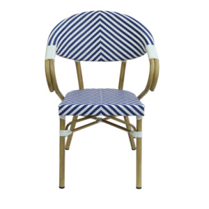 Πολυθρόνα Isaia pakoworld στοιβαζόμενη φυσικό αλουμίνιο-λευκό και μπλε textilene 57x57x83εκ-289-000015