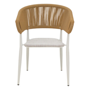 Πολυθρόνα αλουμινίου Raven pakoworld στοιβαζόμενη λευκός σκελετός-φυσικό textilene-rattan 57x62x78εκ-291-000004