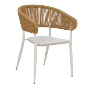 Πολυθρόνα αλουμινίου Raven pakoworld στοιβαζόμενη λευκός σκελετός-φυσικό textilene-rattan 57x62x78εκ-291-000004