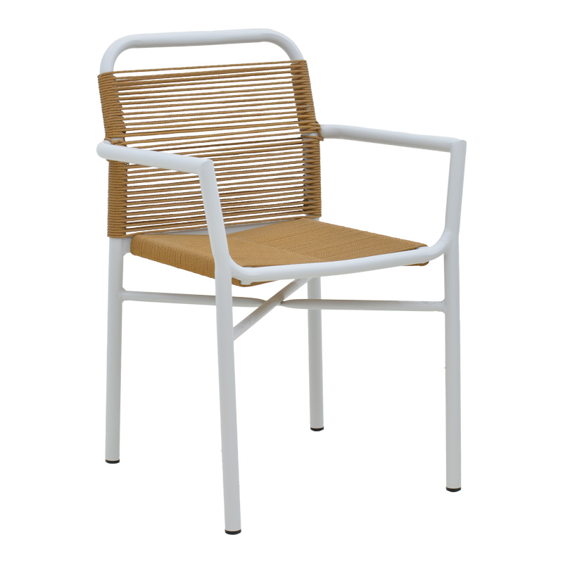 Πολυθρόνα αλουμινίου Clutch pakoworld στοιβαζόμενη λευκός σκελετός-φυσικό rattan 55x56x80εκ-291-000012