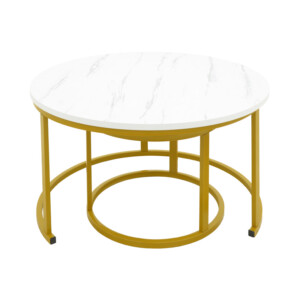 Τραπέζι σαλονιού Relevon pakoworld σετ 2τεμ mdf σε απόχρωση λευκού όψης μαρμάρου 80x80x45εκ-292-000096