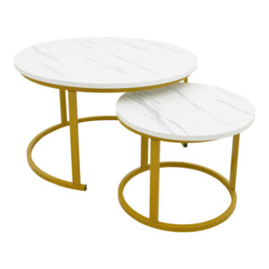 Τραπέζι σαλονιού Relevon pakoworld σετ 2τεμ mdf σε απόχρωση λευκού όψης μαρμάρου 80x80x45εκ-292-000096