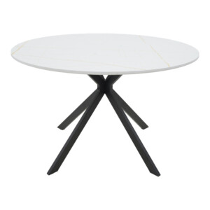 Τραπέζι Xuson pakoworld mdf σε λευκό όψης μαρμάρου με πόδι μαύρο μέταλλο Φ120x75εκ-292-000101