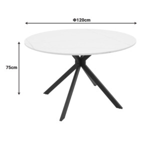 Τραπέζι Xuson pakoworld mdf σε λευκό όψης μαρμάρου με πόδι μαύρο μέταλλο Φ120x75εκ-292-000101