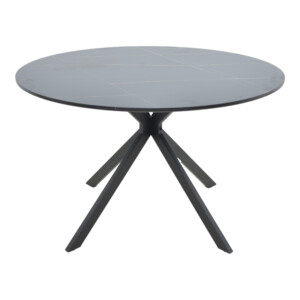 Τραπέζι Xuson pakoworld mdf σε μαύρο όψης μαρμάρου με πόδι μαύρο μέταλλο Φ120x75εκ-292-000102