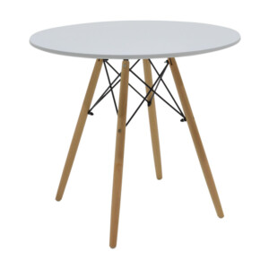 Τραπέζι Julita pakoworld MDF λευκό-πόδια σε φυσική απόχρωση Φ80x73εκ-292-000104