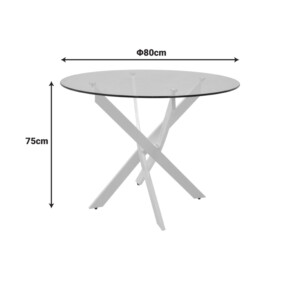 Τραπέζι Antoro pakoworld γυαλί και μεταλλικά πόδια σε λευκή απόχρωση Φ80x75εκ-292-000114