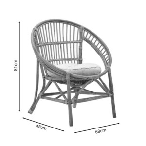 Πολυθρόνα Blore Inart φυσικό ξύλο με μαξιλάρι 68x48x81εκ-309-000003