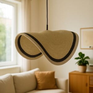 Φωτιστικό οροφής Hatchie Inart φυσικό-μαύρο-λευκό ψάθα-μέταλλο Φ100x133εκ-317-000002