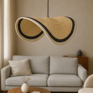 Φωτιστικό οροφής Hatchie Inart φυσικό-μαύρο-λευκό ψάθα-μέταλλο Φ120x144εκ-317-000003