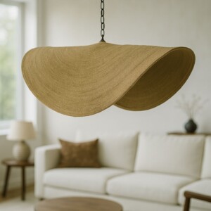 Φωτιστικό οροφής Klark Inart φυσικό ψάθα-μέταλλο Φ120x144εκ-317-000015