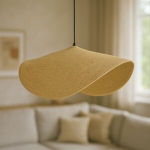 Φωτιστικό οροφής Fonlo Inart φυσικό ψάθα-μέταλλο Φ90x129εκ-317-000016