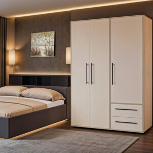 Ντουλάπα ρούχων Razol pakoworld τρίφυλλη λευκό-sonoma μελανίνης 144.5x59x200εκ-318-000001