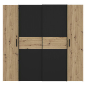 Ντουλάπα ρούχων Bekerk pakoworld τετράφυλλη μαύρο-oak μελαμίνης 200x61.5x190.5εκ-318-000003