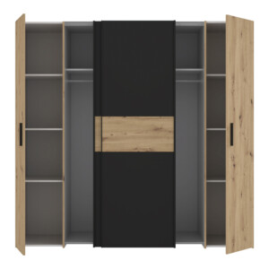 Ντουλάπα ρούχων Bekerk pakoworld τετράφυλλη μαύρο-oak μελαμίνης 200x61.5x190.5εκ-318-000003