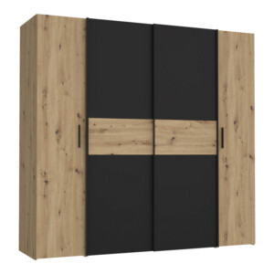 Ντουλάπα ρούχων Bekerk pakoworld τετράφυλλη μαύρο-oak μελαμίνης 200x61.5x190.5εκ-318-000003