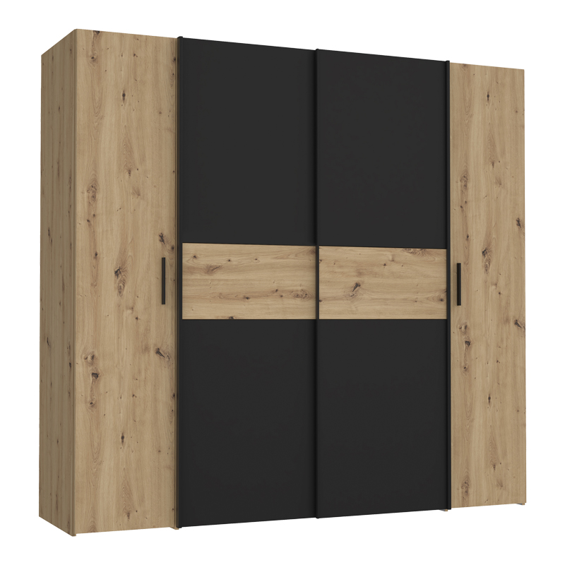 Ντουλάπα ρούχων Bekerk pakoworld τετράφυλλη μαύρο-oak μελαμίνης 200x61.5x190.5εκ-318-000003 Ντουλάπα ρούχων Bekerk pakoworld τετράφυλλη μαύρο-oak μελαμίνης 200x61.5x190.5εκ-318-000003