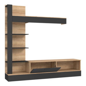 Σύνθετο σαλονιού Dranko pakoworld μαύρο-oak μελαμίνης 205x41.5x192εκ-318-000010