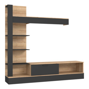 Σύνθετο σαλονιού Dranko pakoworld μαύρο-oak μελαμίνης 205x41.5x192εκ-318-000010