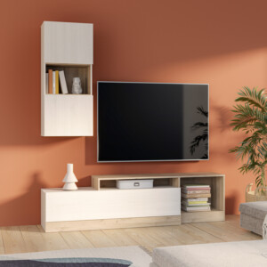 Σύνθετο σαλονιού Halmi pakoworld λευκό-oak μελαμίνης 180x39x190εκ-318-000012