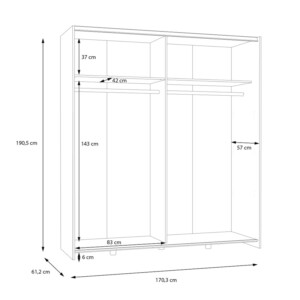 Ντουλάπα ρούχων Noez I pakoworld δίφυλλη με ράφια σε λευκή απόχρωση 170.5x61x190.5εκ-318-000042