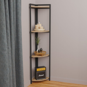 Επιδαπέδια γωνιακή ραφιέρα Byrk pakoworld oak μελαμίνης-μαύρο μέταλλο 30x30x160εκ-321-000052