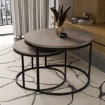 Τραπέζια σαλονιού Solme pakoworld σετ 2τεμ γκρι μαρμάρου μελαμίνης-μαύρο μέταλλο-321-000080