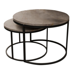 Τραπέζια σαλονιού Solme pakoworld σετ 2τεμ γκρι μαρμάρου μελαμίνης-μαύρο μέταλλο-321-000080