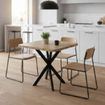 Τραπέζι Prestone pakoworld oak μελαμίνης-μαύρο μέταλλο 70x70x75εκ-321-000081