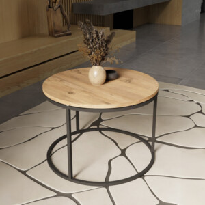 Τραπέζι σαλονιού Drion pakoworld oak μελαμίνης-μαύρο μέταλλο Φ60x40εκ-321-000086