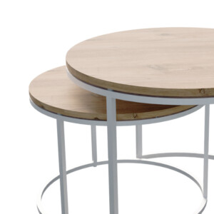 Τραπέζια σαλονιού Solme pakoworld σετ 2τεμ λευκό μέταλλο και μελαμίνη σε φυσική απόχρωση-321-000111