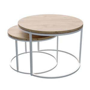 Τραπέζια σαλονιού Solme pakoworld σετ 2τεμ λευκό μέταλλο και μελαμίνη σε φυσική απόχρωση-321-000111