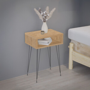 Κομοδίνο Naida pakoworld σε oak απόχρωση -μαύρα μεταλλικά πόδια 40x30x59εκ-321-000113
