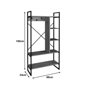 Έπιπλο εισόδου Feranda pakoworld με ράφια oak με μαύρο μεταλλικό σκελετό 88x34x180εκ-321-000120