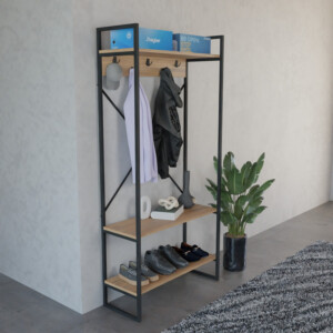 Έπιπλο εισόδου Levento pakoworld oak με μαύρο μεταλλικό σκελετό 88x34x180εκ-321-000121