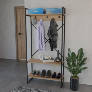 Έπιπλο εισόδου Levento pakoworld oak με μαύρο μεταλλικό σκελετό 88x34x180εκ-321-000121