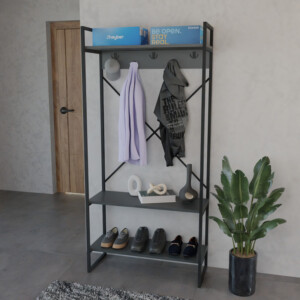 Έπιπλο εισόδου Levento pakoworld ανθρακί με μαύρο μεταλλικό σκελετό 88x34x180εκ-321-000122