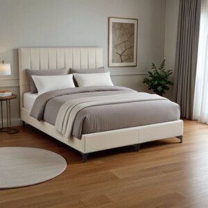 Κρεβάτι Moega pakoworld ύφασμα σε κρεμ απόχρωση 160x200εκ-323-000016