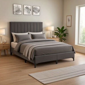 Κρεβάτι Moega pakoworld ύφασμα σε ανθρακί απόχρωση 160x200εκ-323-000018