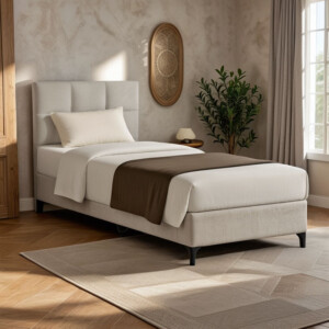 Κρεβάτι Melei pakoworld ύφασμα σε κρεμ απόχρωση 90x200εκ-323-000019