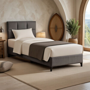 Κρεβάτι Melei pakoworld ύφασμα σε ανθρακί απόχρωση 90x200εκ-323-000021