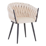 Τραπεζαρία Vivian-Stoyen pakoworld 5τεμ μπεζ βελούδο - λευκό μαρμάρου Φ120x75εκ-327-000053