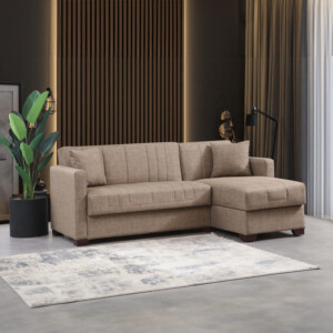 Γωνιακός καναπές-κρεβάτι αναστρέψιμος με αποθηκευτικό χώρο Alaska pakoworld μπεζ ύφασμα 204x143x83εκ-328-000001