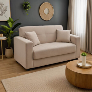 Καναπές-κρεβάτι με αποθηκευτικό χώρο διθέσιος Vox pakoworld κρεμ ύφασμα 154x82x83εκ-328-000012