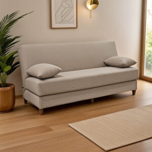 Καναπές-κρεβάτι με αποθηκευτικό χώρο τριθέσιος Romina pakoworld κρεμ ύφασμα 190x75x85εκ-328-000022