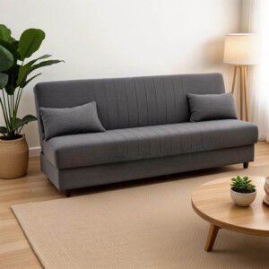 Καναπές-κρεβάτι με αποθηκευτικό χώρο τριθέσιος Romina pakoworld ανθρακί ύφασμα 190x75x85εκ-328-000025