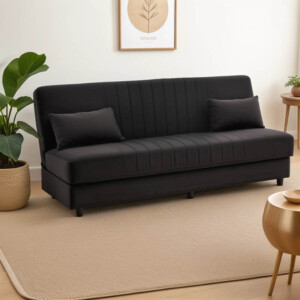 Καναπές-κρεβάτι με αποθηκευτικό χώρο τριθέσιος Romina pakoworld μαύρο ύφασμα 190x85x90εκ-328-000026