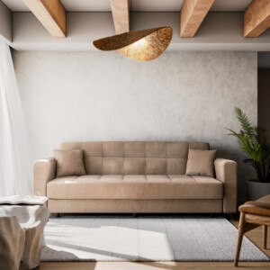 Καναπές-κρεβάτι με αποθηκευτικό χώρο τριθέσιος Modesto pakoworld ανοιχτό καφέ ύφασμα 215x85x80εκ-328-000028